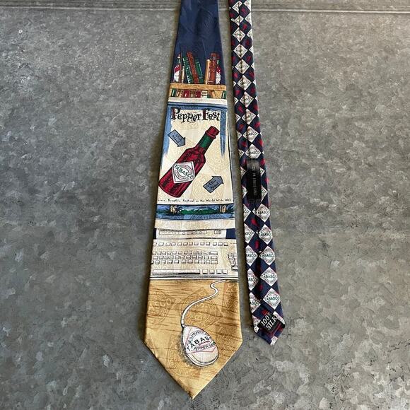 Vintage Tabasco Computer Keyboard Pepper Fest Festival Silk Tie 90s Hot Sauce - Picture 1 of 11